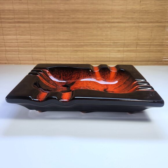Evangeline Ceramic Ashtray Mid Century Modern Vintage Large Canada Black Orange - Picture 4 of 14